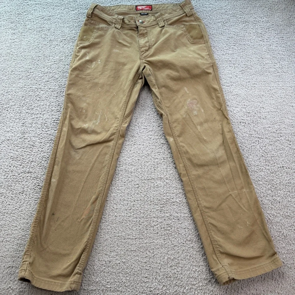 Milwaukee Men 32x30 Tan Brown Canvas Work Pants Utility M650 Rugged Pocket